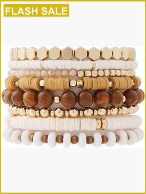 Heishi Clay Bead Bracelet Set Stackable Stretch Boho Layering Surfer Jewelry